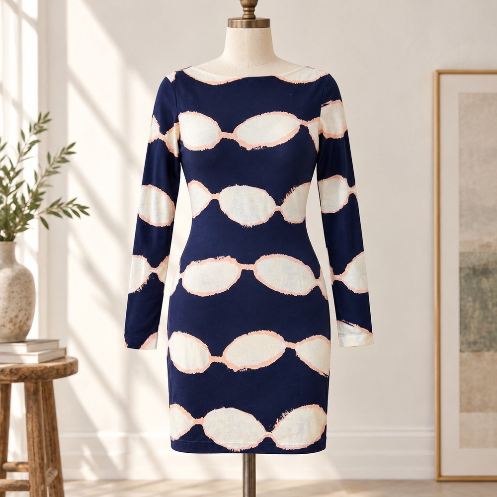 Diane Von Furstenberg Reina Tunic Shibori Silk Dress Navy Size 2 Quiet‎ Luxury